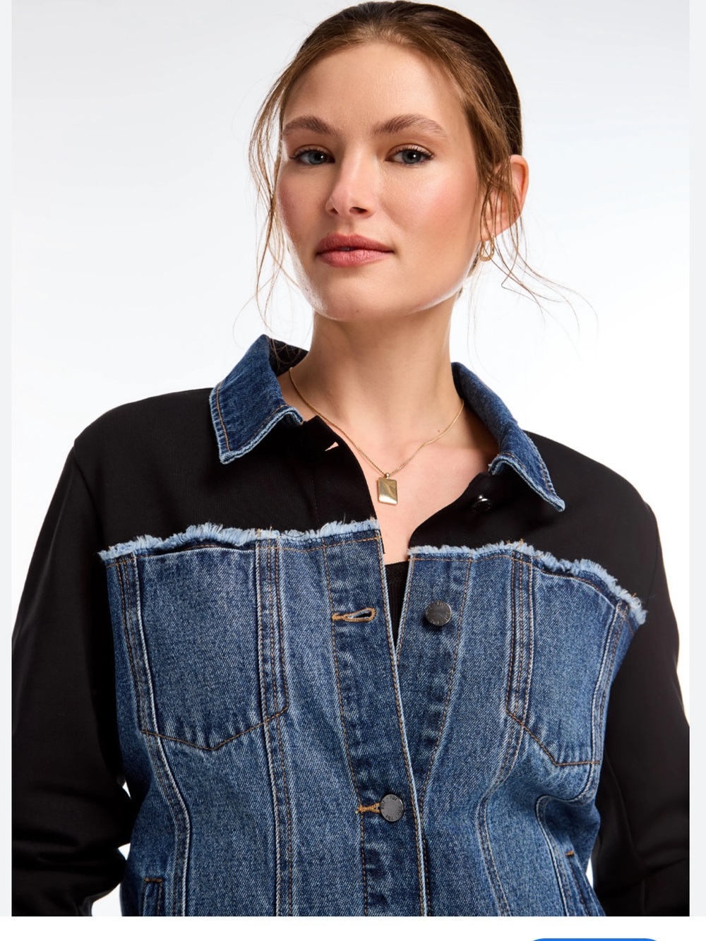 FDJ French Dressing mixed media jacket with a denim wash and black accents